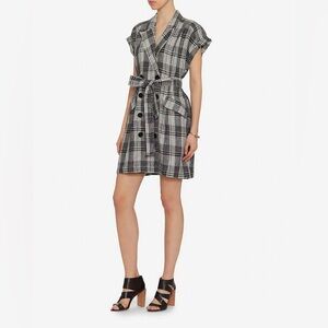 Marissa Webb Fulton Plaid Blazer Dress Black White Belted Mini Size L